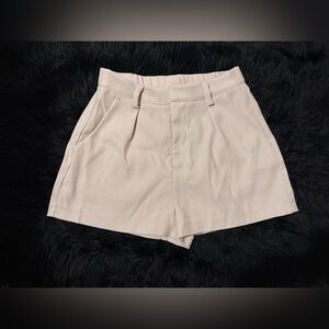 High-Waist Khaki Tailored Shorts Size Small W/ Elastic Waist & Pockets